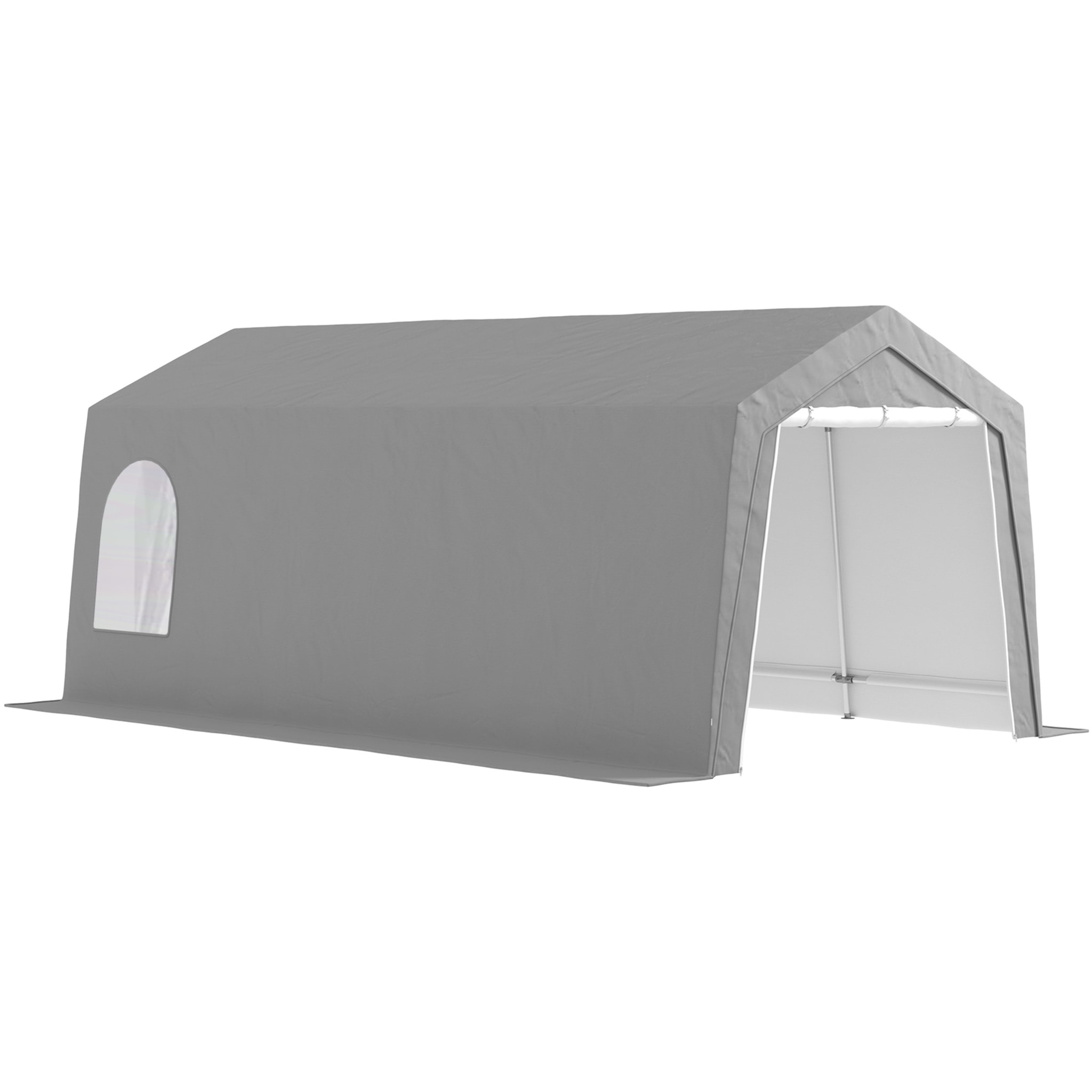 Cobertizo Jardín Exterior 300x597x257 cm Carpa con Puerta Enrollable con Cremallera Impermeable Tienda de Almacenamiento en Garaje Exterior para Motos Bicicletas Herramientas de Jardín Gris