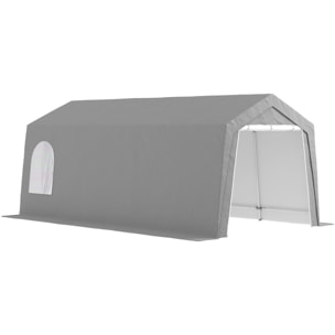 Cobertizo Jardín Exterior 300x597x257 cm Carpa con Puerta Enrollable con Cremallera Impermeable Tienda de Almacenamiento en Garaje Exterior para Motos Bicicletas Herramientas de Jardín Gris