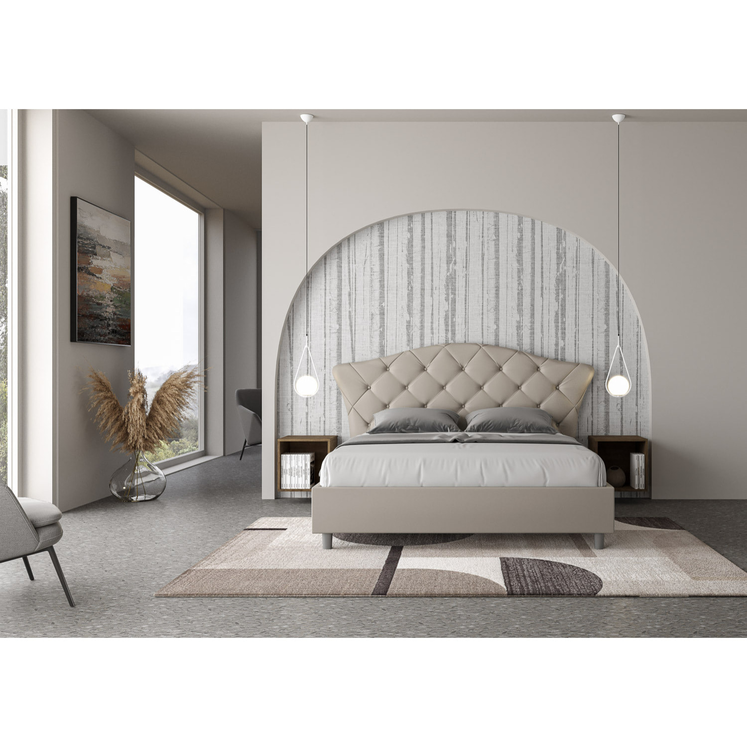 Letto con rete imbottito 160x200 similpelle tortora Langre