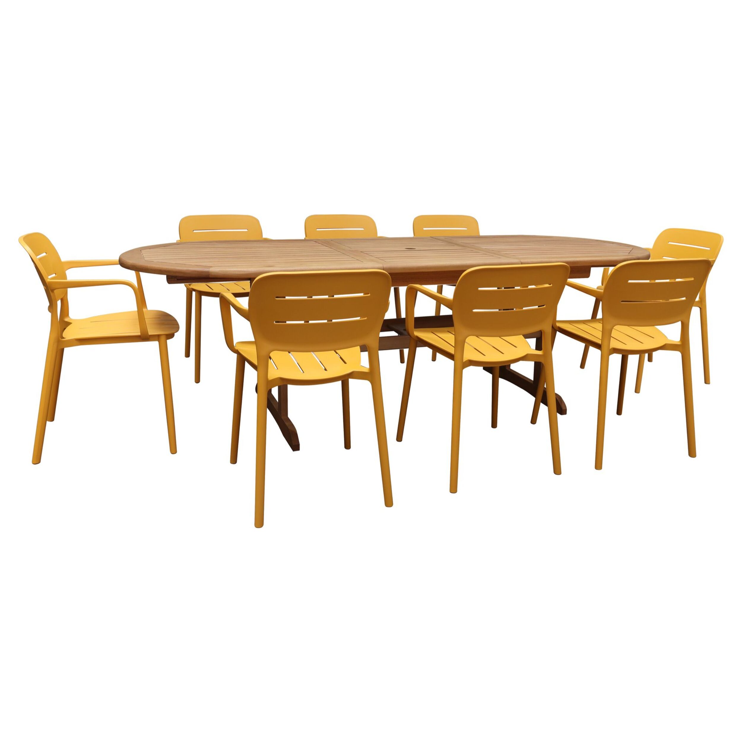 Ensemble de jardin table en bois et fauteuil jaune 8 places SUMSET