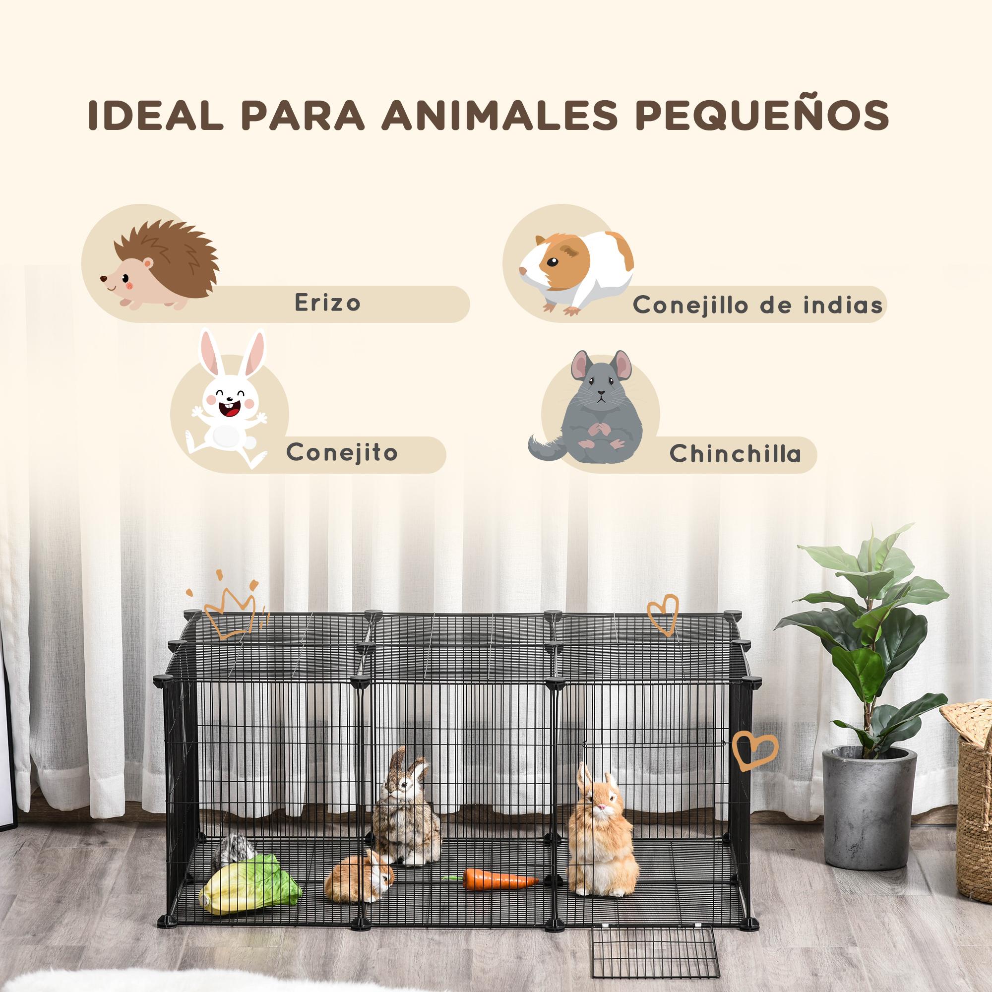 Parque para Mascotas DIY Jaula para Animales Pequeños de 22 Paneles de Malla Metálica con Puerta Conejos Cobaya 105x70x45 cm Negro