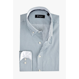 camicia uomo 1 bottone button down slim Armaturato Stampato Bianco e Blu