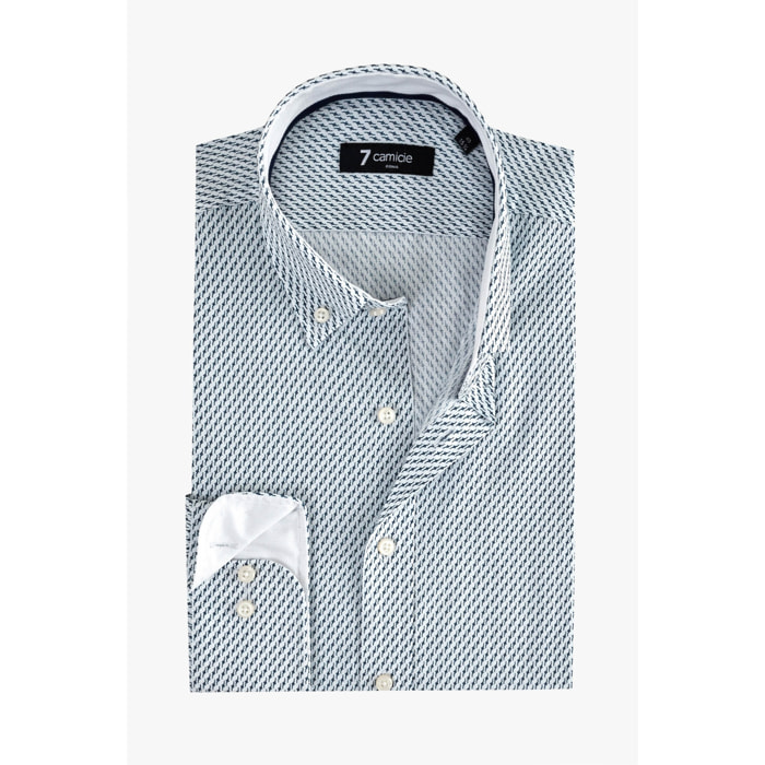 camicia uomo 1 bottone button down slim Armaturato Stampato Bianco e Blu