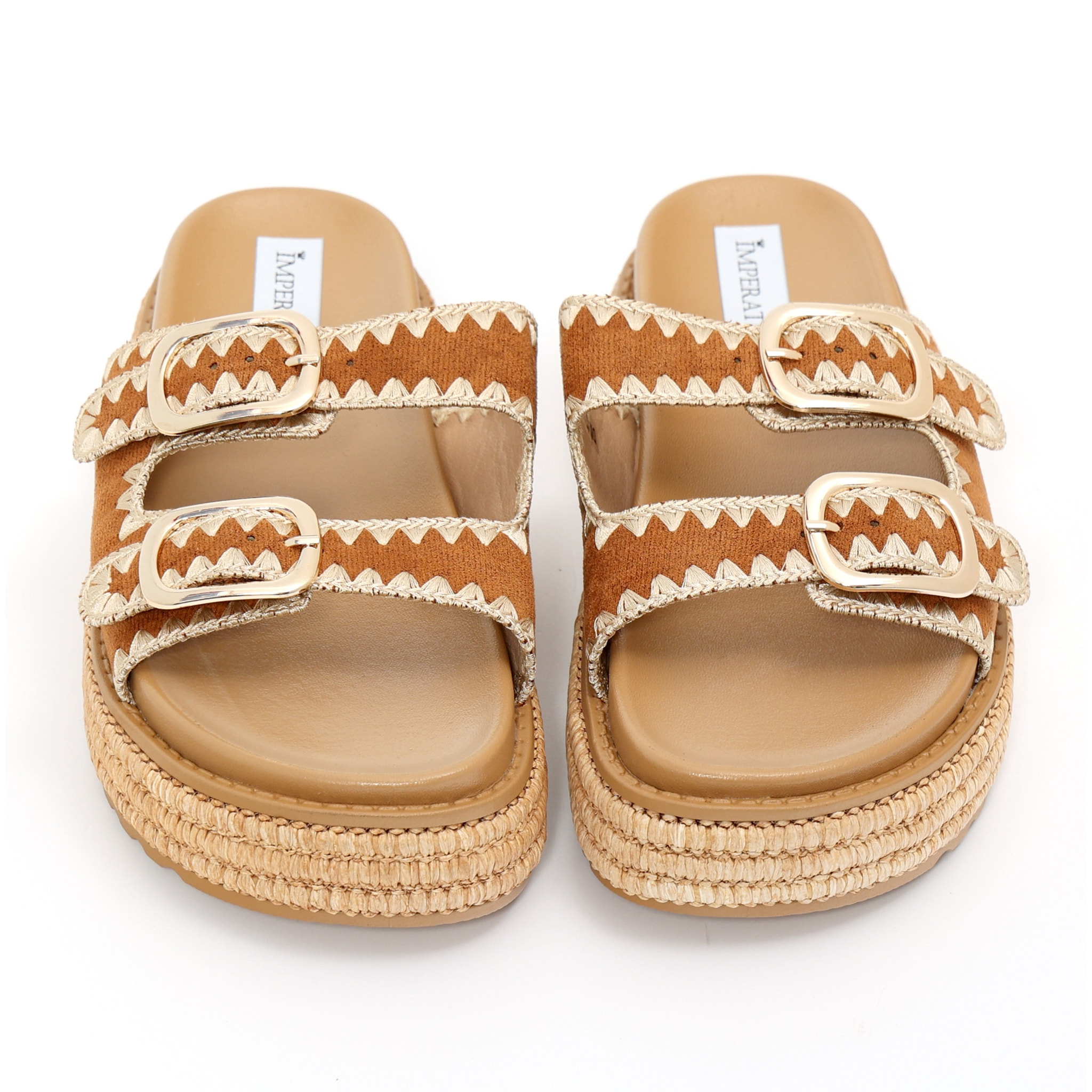 Sandali platform in simil pelle con fibbie color oro