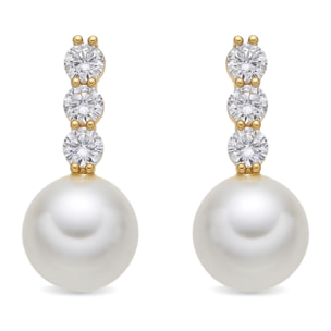 Pendientes acabado oro amarillo de 18k y Perla Blanca
