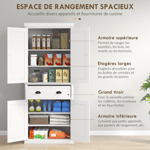 Buffet haut multi-rangement - 4 portes, grand tiroir - dim. 76L x 40l x 183H cm - blanc effet bois clair