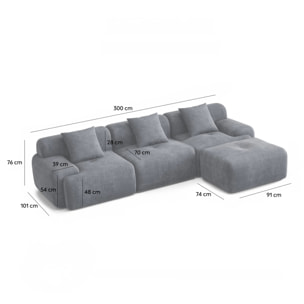 BURGESS Canapé d'angle 5-6 places avec méridienne modulable en velours côtelé gris