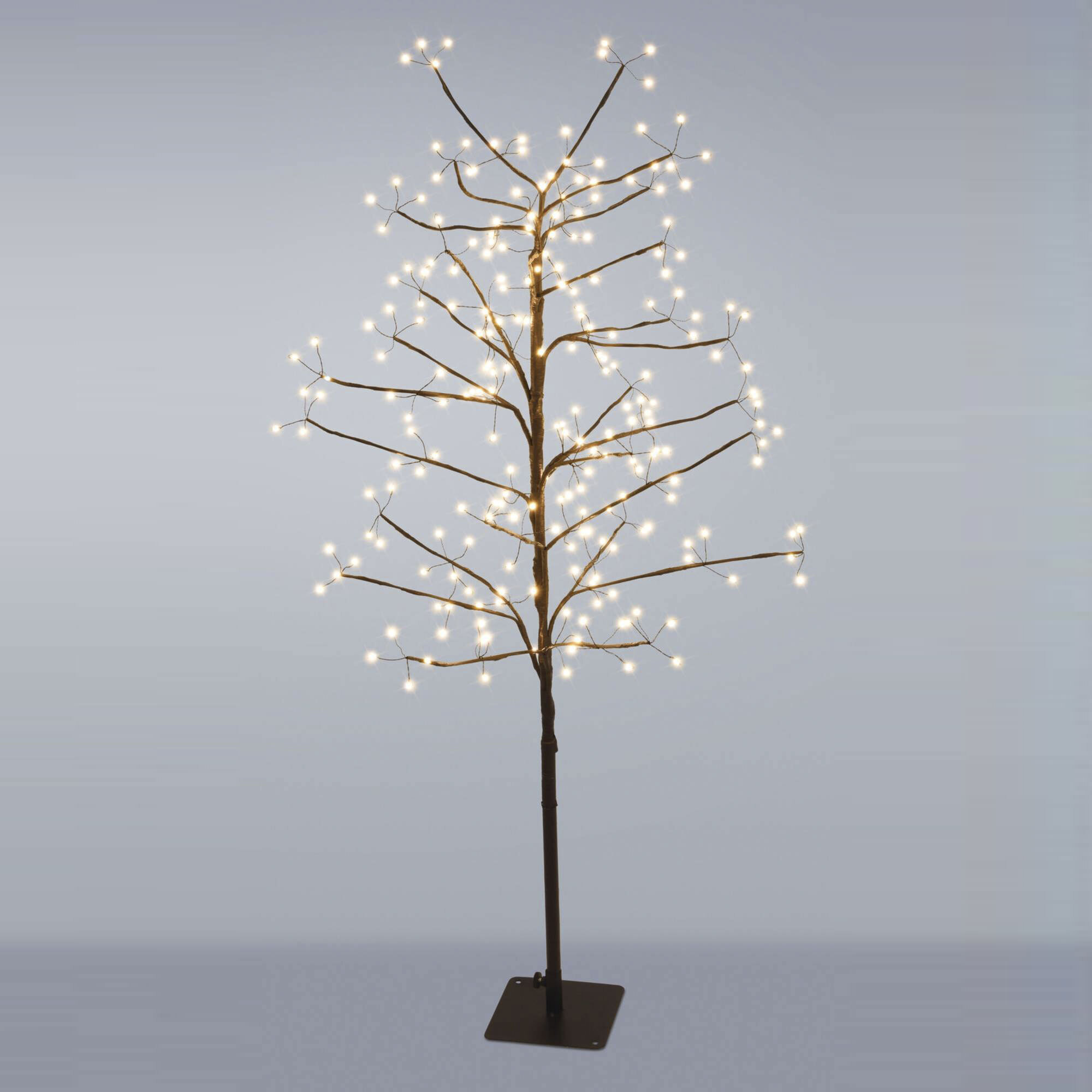 árbol con 240 luces led blanco cálido de 120cm de altura en color marrón