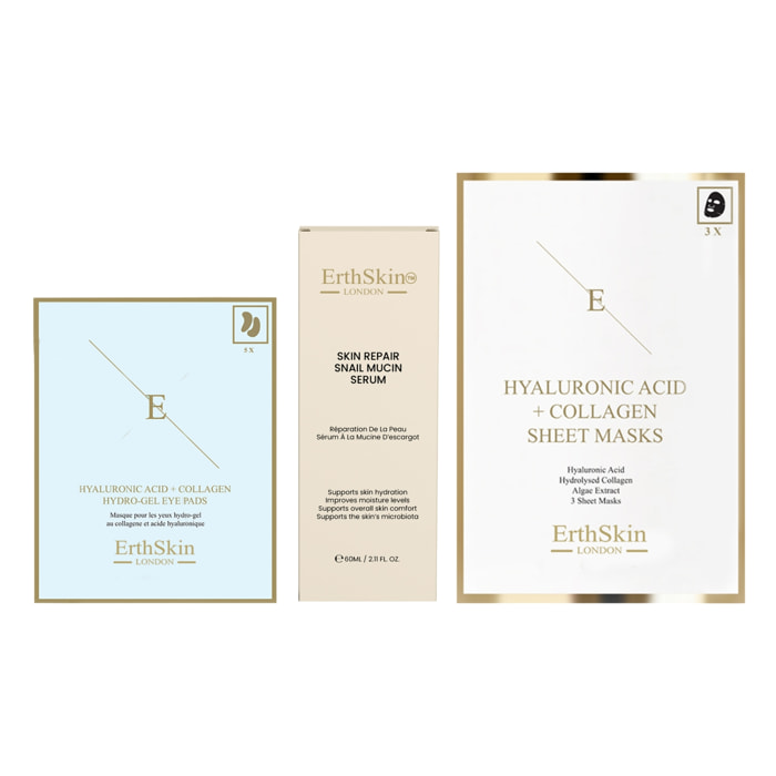 Set de sérum reparador de caracol para la piel + discos de colágeno para el contorno de ojos + mascarilla de colágeno