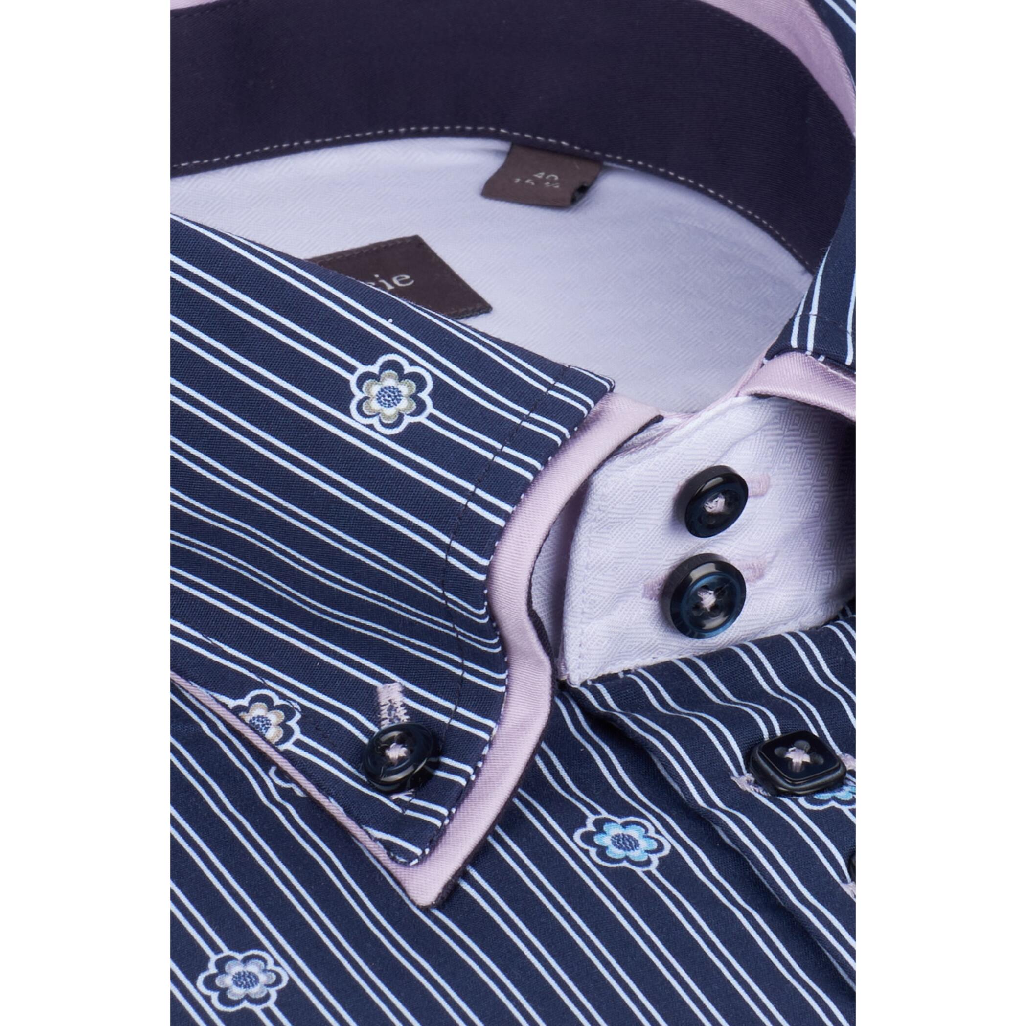 Camicia Uomo 2 Bottoni Button Down 7bottoni Doppio Coll Popeline Riga Media Blu\Bianco