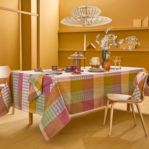 Set pur coton motif jacquard vert orange Mille halos prunus