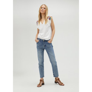 Maglietta strass sulle spalle