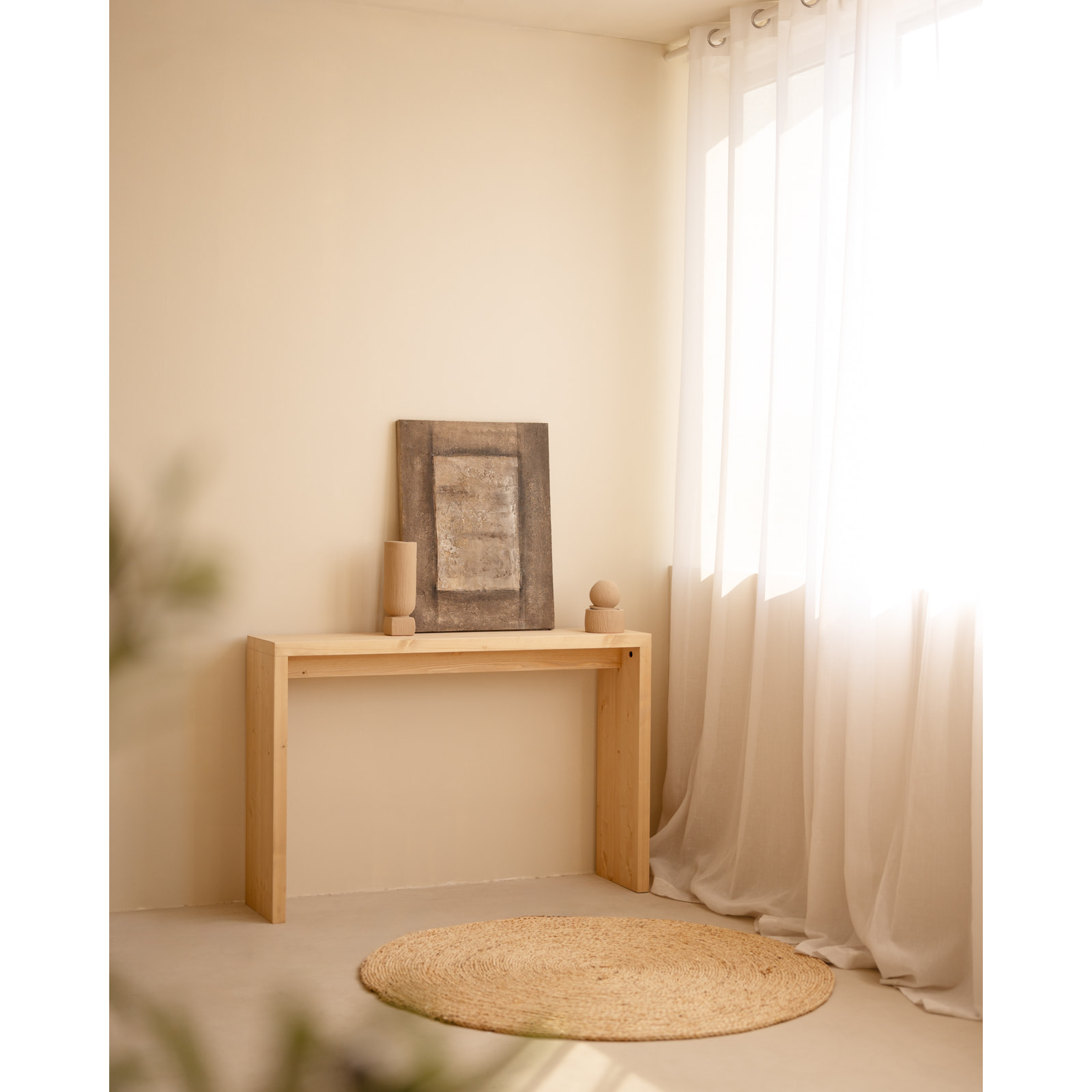 Console en bois massif ton chêne moyen 120x80cm Hauteur: 80 Longueur: 120 Largeur: 30