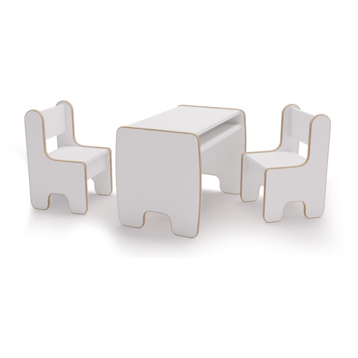 Set per Bambini Timi con Tavolino e Due Sedie Bianco