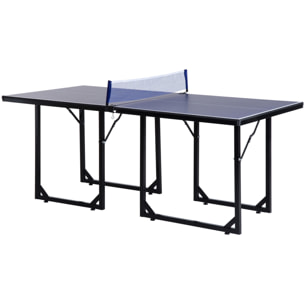 Table de ping-pong tennis de table pliable compacte pieds de nivellement antidérapants acier noir MDF bleu