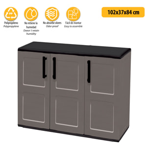 Armario de mediana altura en polipropileno, material reciclable y ecológico sostenible, está equipado con bisagras de acero y estantes ajustables, dim