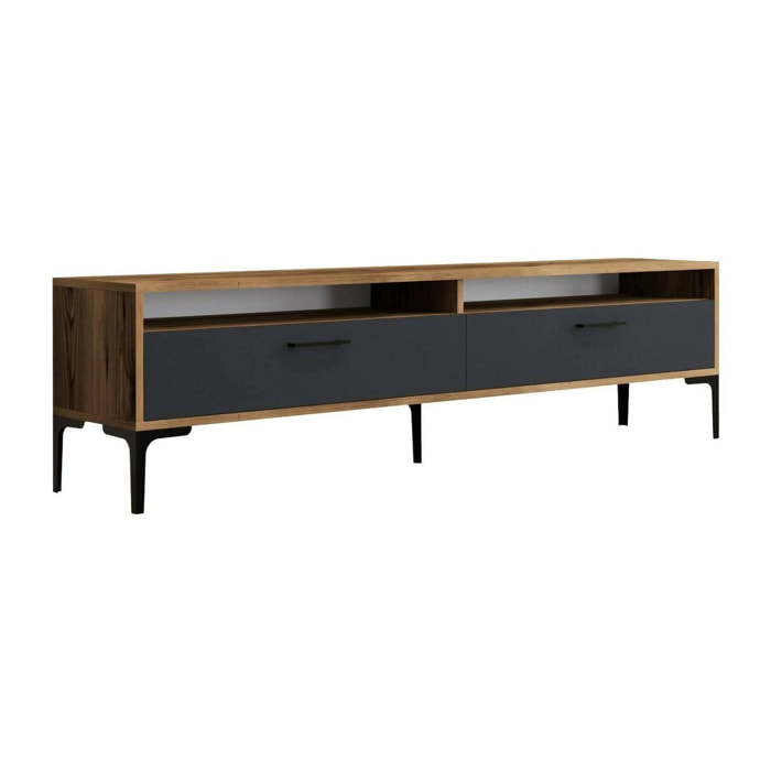 Mobile porta TV Angiari, Credenza da soggiorno, Armadio basso per TV, Base parete attrezzata, 180x47h35 cm, Noce e Antracite