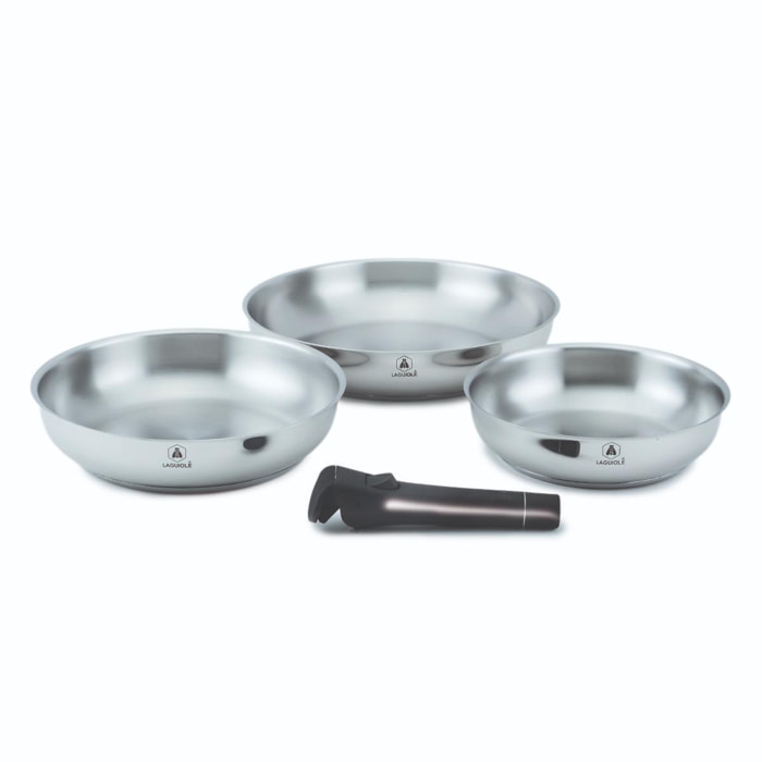 Set de 3 poêles inox amovible  - "réactif"