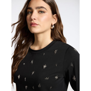 Elena Mirò - Camiseta de algodón con bordado - Negro