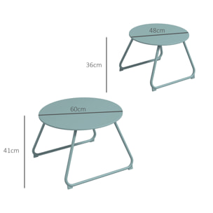 Juego de 2 Mesas de Jardín Apilables Mesas Auxiliares de Jardín Redondas con Estructura de Metal y Recubrimiento Epoxi Anticorrosivo para Balcón Terraza Patio Azul