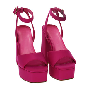 Sandali platform fucsia in tessuto, tacco 10 cm