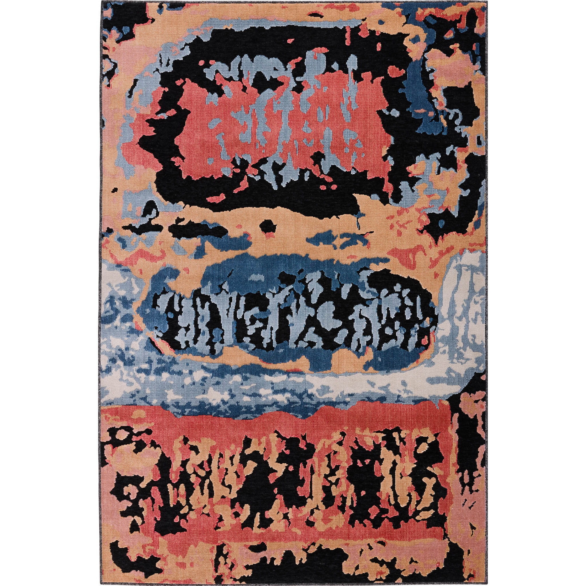 GARDEN - Tapis d'intérieur / extérieur à motif abstrait noir, bleu, beige, rouge