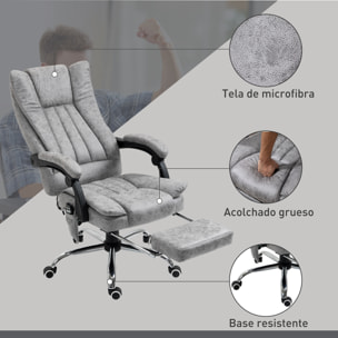 Silla de Oficina con 6 Puntos de Masaje, Silla de Escritorio Giratoria con Respaldo Reclinable 135º, Función de Calefacción, Reposapiés Retráctil, Altura Ajustable y Control Remoto, Gris