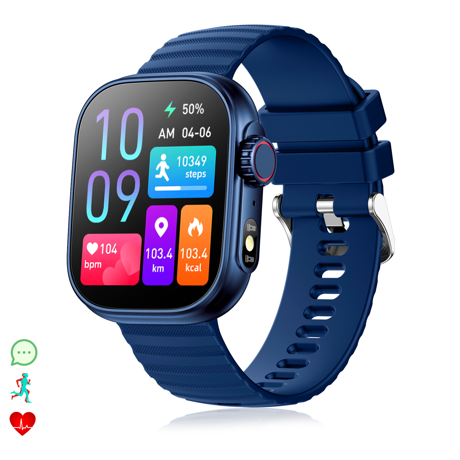 DAM Smartwatch ZW39 con notificaciones de Apps, llamadas Bluetooth. Monitor de tensión y oxígeno en sangre. 3,7x1,1x4,7 Cm. Color: Azul
