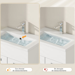 Conjunto de Muebles de Baño de Pared de 4 Piezas con Lavabo Cerámico, Espejo con Estante, Mueble Bajo Lavabo y Columna de Baño, Estilo Moderno, Blanco