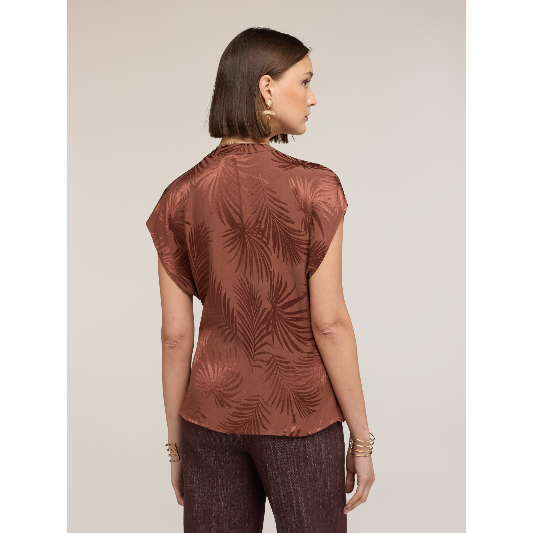 Motivi - Blusa kimono in raso jacquard - Marrone