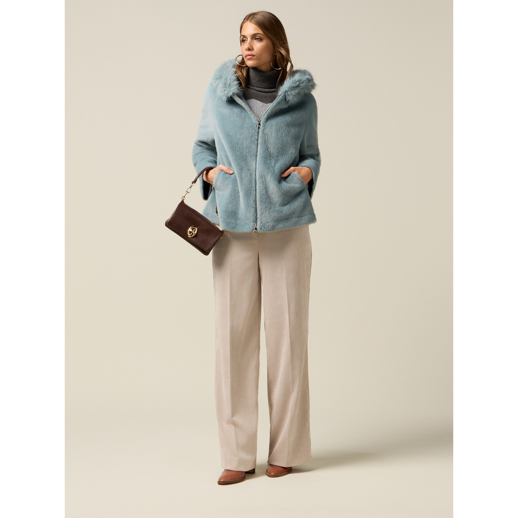 Oltre - Parka corto con cappuccio - Azzurro