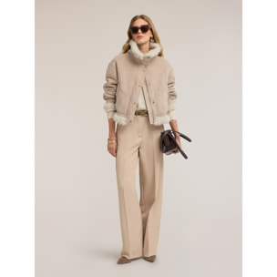 Motivi - Pantaloni palazzo a vita alta con piega - Beige