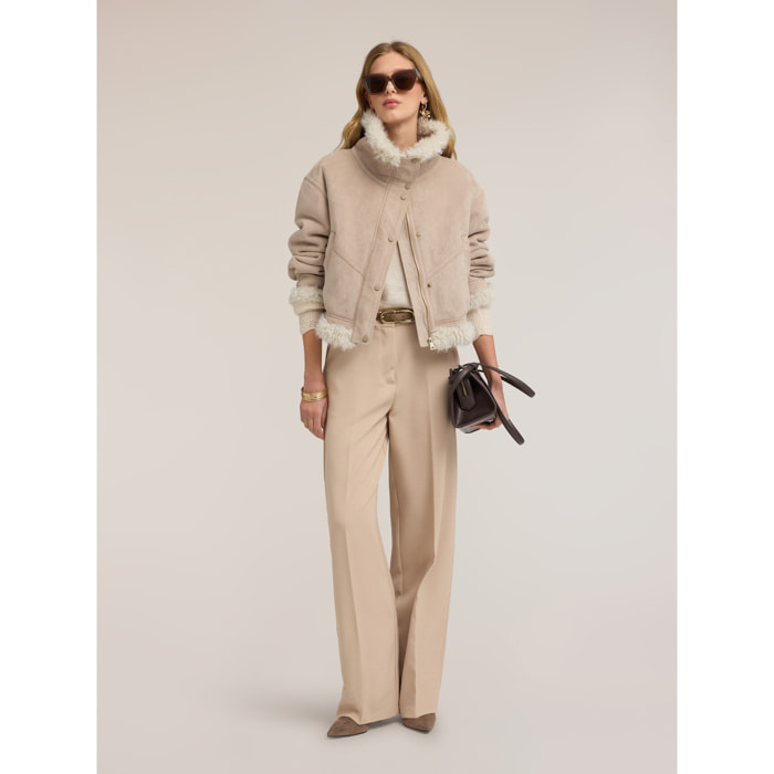 Motivi - Pantaloni palazzo a vita alta con piega - Beige