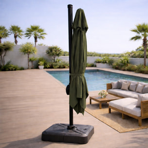 Parasol rectangulaire 3x4m déporté rotatif vert en aluminium NAVIA