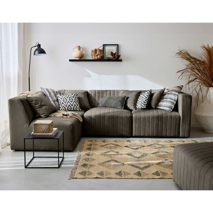 Nova - canapé modulable d'angle gauche - 5 places - avec pouf d'appoint - en velours - Gris