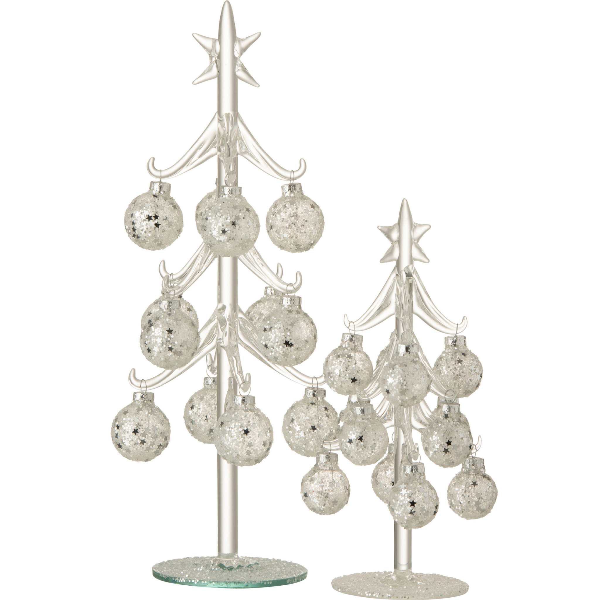 J-Line décoration Sapin + Boules de Noël Etoiles - verre - argent - medium