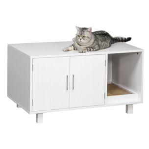 PawHut Mobile per Lettiera Gatti in Legno, 2 Ante e Apertura Laterale con Tiragraffi