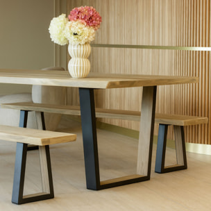 Ensemble table et banc en bois d'acacia et pieds métal noir HERA