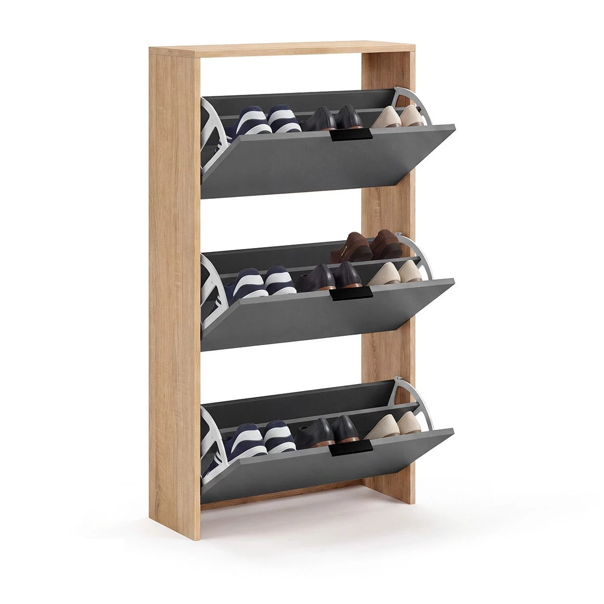Zapatero de 3 puertas abatibles en roble canadian y gris grafito 60x113 cm Remi Roble Canadian - Gris Grafito