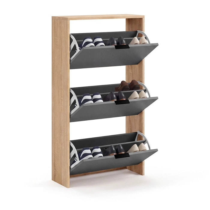 Zapatero de 3 puertas abatibles en roble canadian y gris grafito 60x113 cm Remi Roble Canadian - Gris Grafito