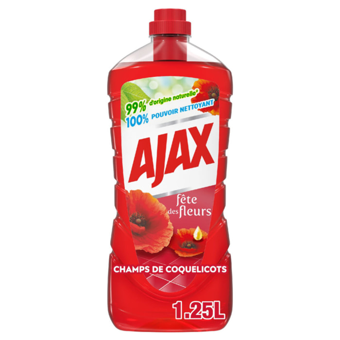 Pack de 12 - AJAX Nettoyant Ménager Sols et Multi Surfaces Fête des Fleurs Champs de Coquelicots 1250ml