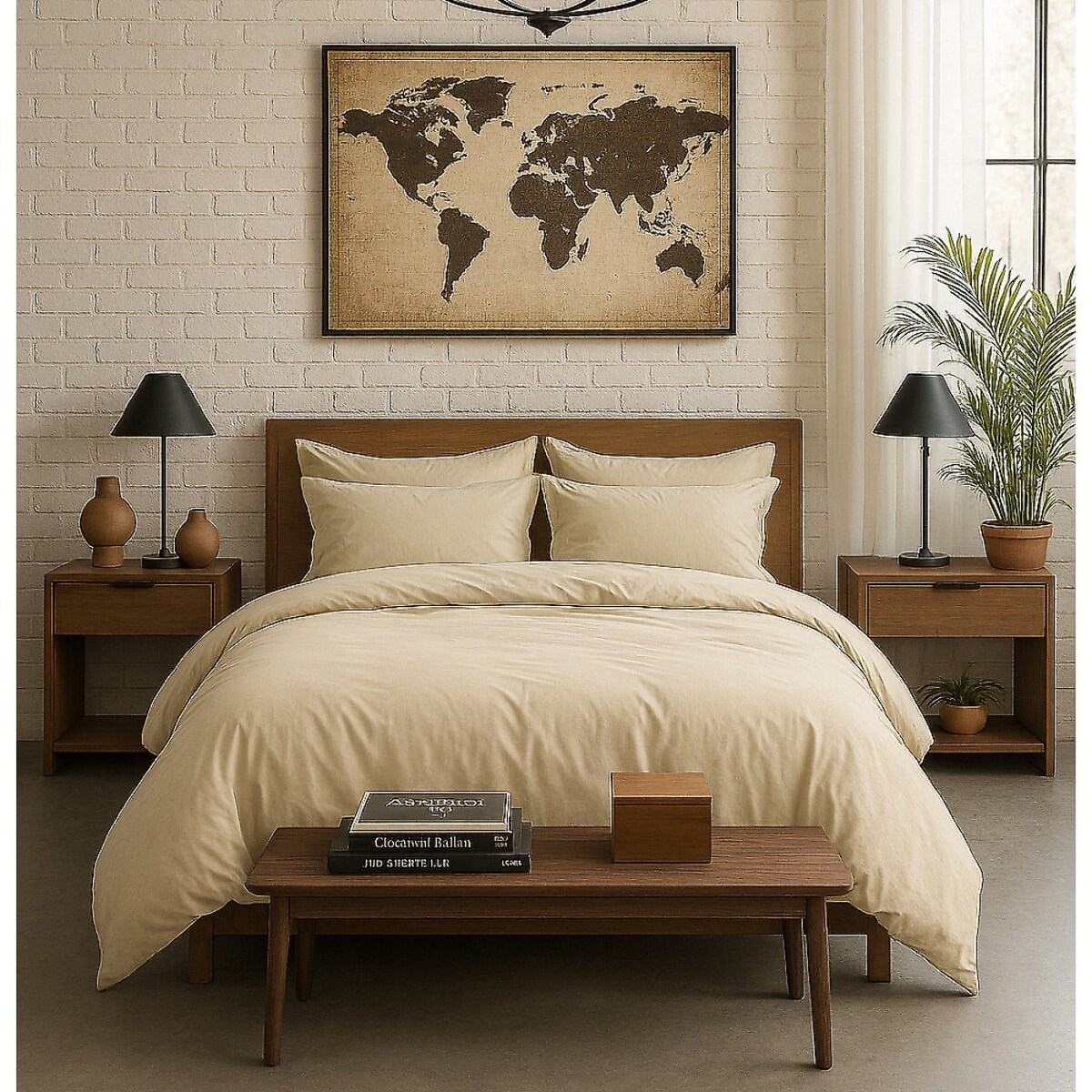 Housse De Couette 100% Percale De Coton Lavé écru