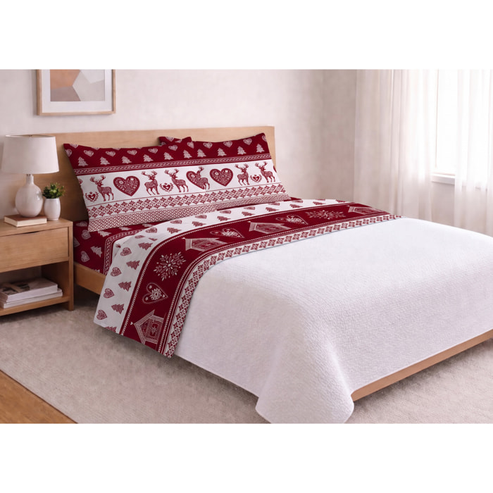 Completo Lenzuola in 100% Cotone Made In Italy Fantasia Tirolese Disegno Stube