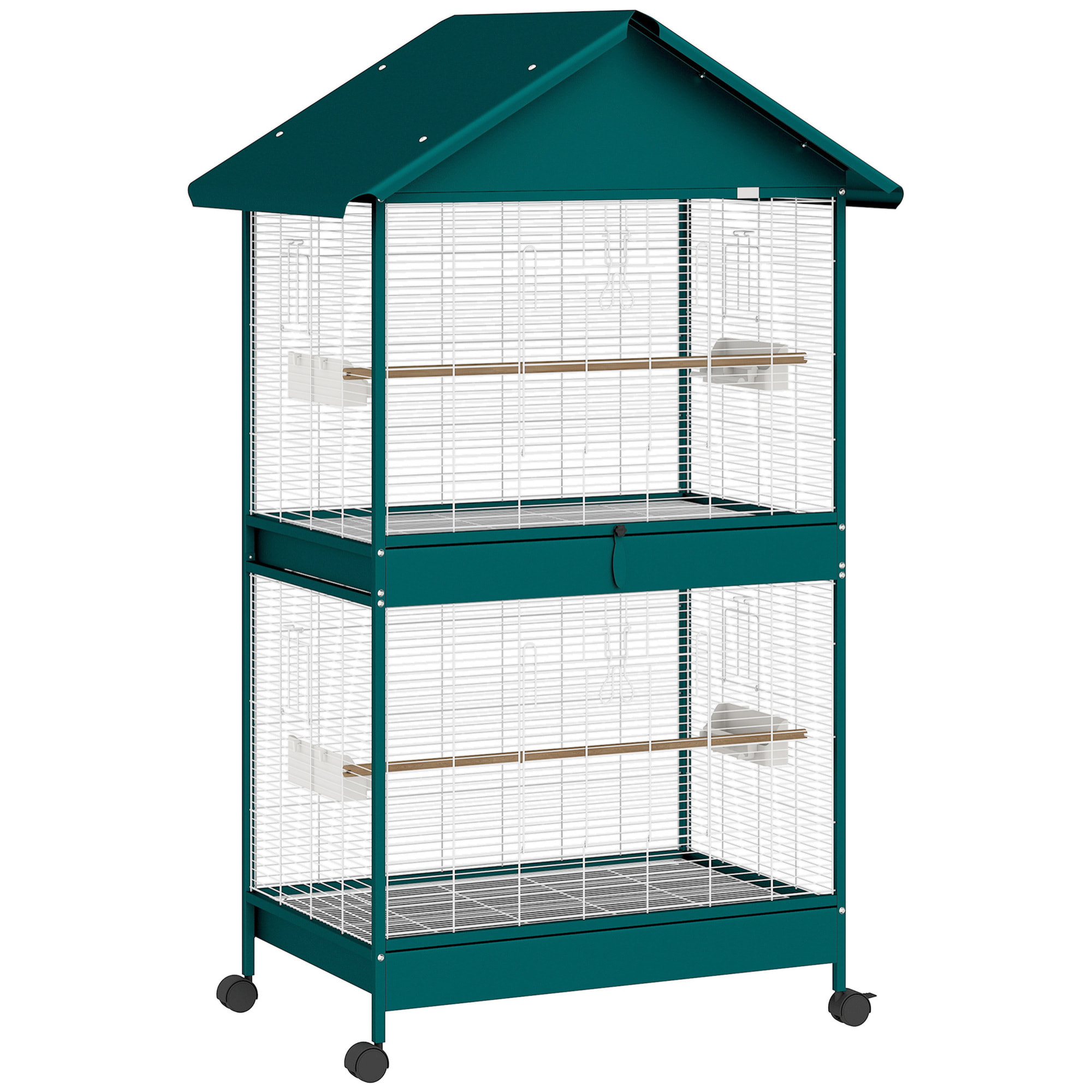 Cage à oiseaux mobile - volière grande taille - séparateur amovible - métal - 94x70x158 cm - vert