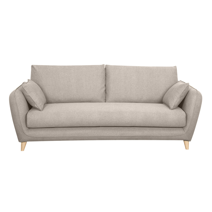 Canapé convertible scandinave 3 places en tissu beige avec matelas 10 cm CREEP