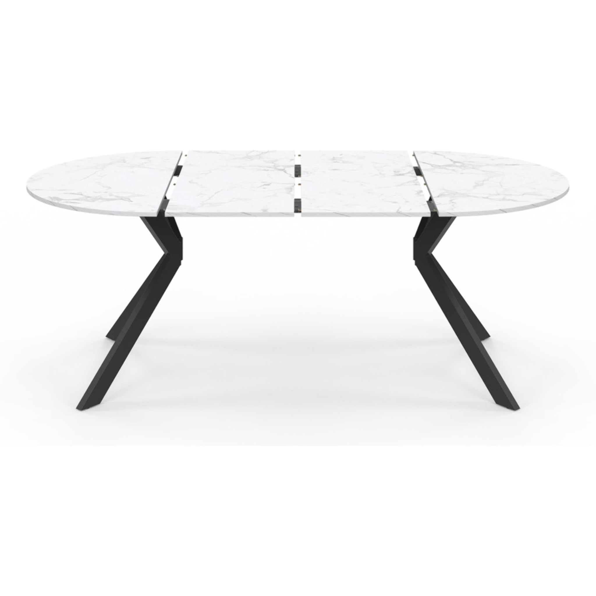 Table repas Spider plateau extensible 110-200cm rond effet marbre et pieds noirs