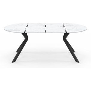 Table repas Spider plateau extensible 110-200cm rond effet marbre et pieds noirs