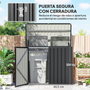 Cobertizo para Contenedor de Basura Doble, Caseta para Cubo de Basura de 240L de Acero Galvanizado con Tapa Abatible y Puertas con Cerradura, para Jardín, Exterior, 150x80x117 cm, Gris Oscuro
