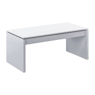 Tavolino da salotto Ontario, Tavolino da caffè con piano elevabile, Tavolo basso da soggiorno, cm 102x50h43/54, Bianco lucido