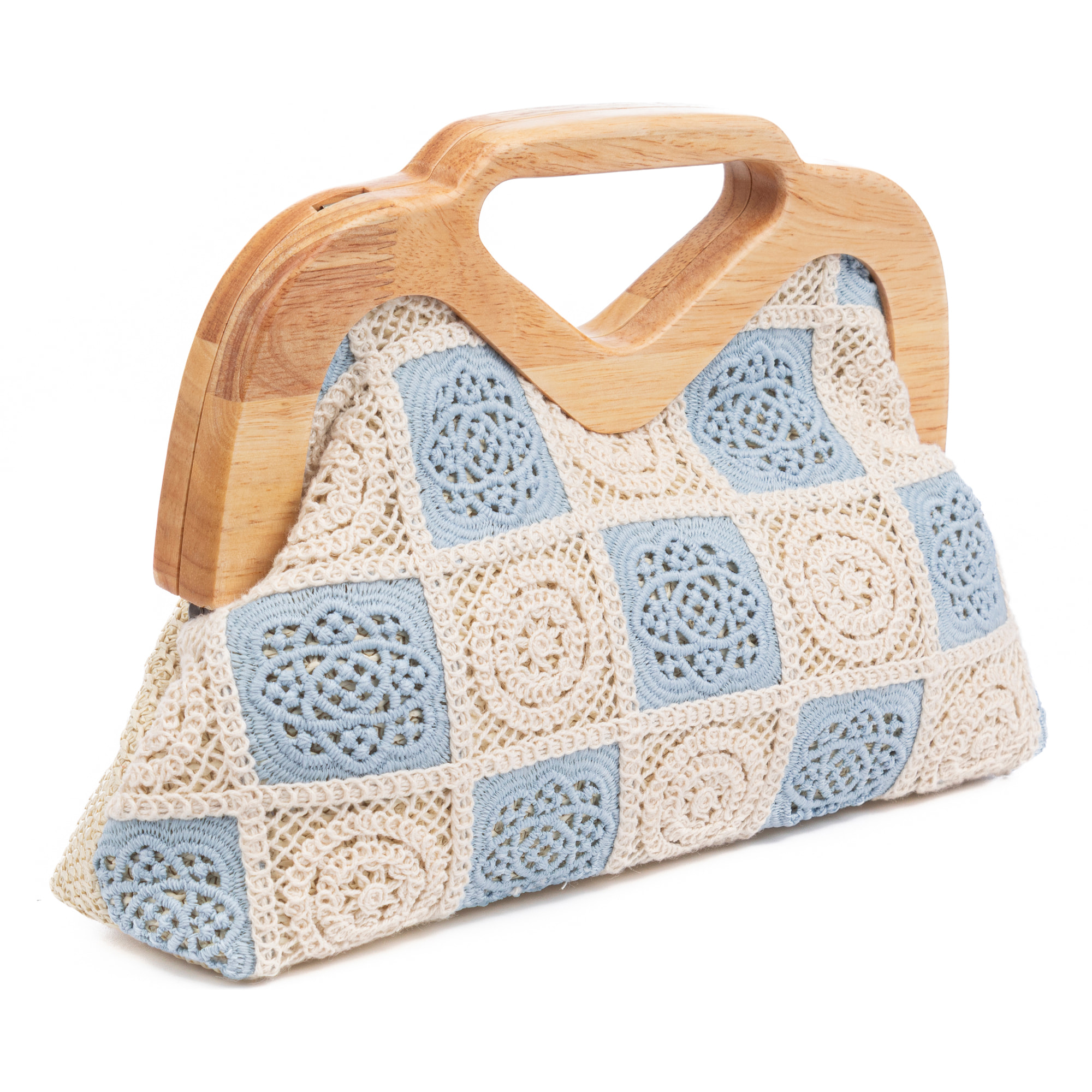 Bisenzio Bolso de mano Mujer. Fabricado en madera natural, algodón y paja trenzada.